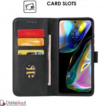 Dirbtinos odos dėklas su 4 skyreliais - juodas (Motorola Moto G52/G82)